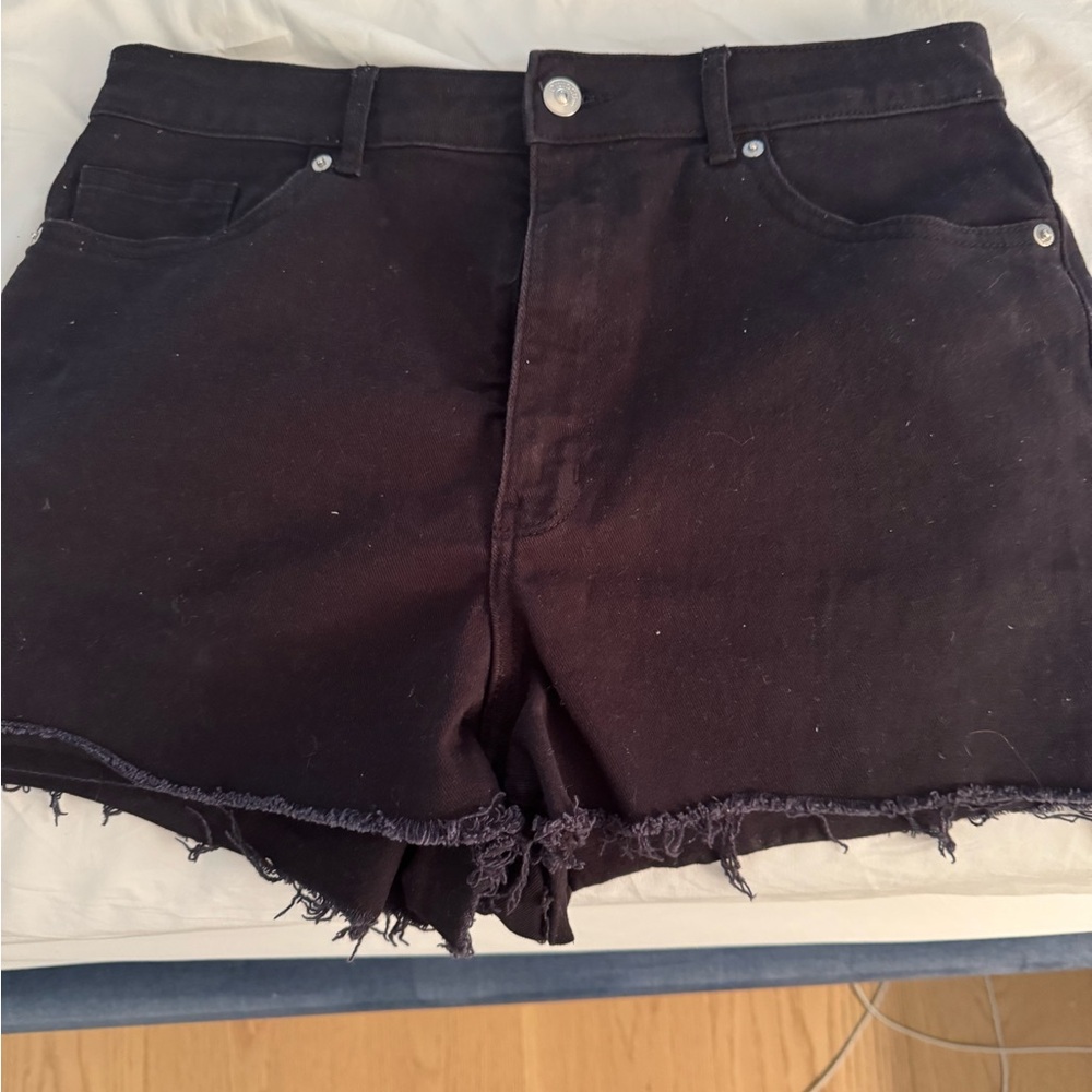 H&M Black Jean Shorts with Frayed Hem